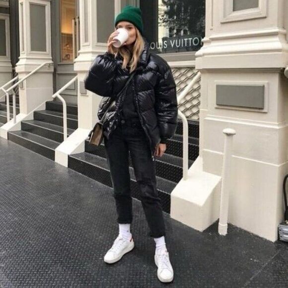 ZARA black patent leather like gloss water repellent puffer short parka - Picture 2 of 5